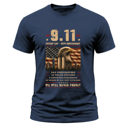 9/11 Patriot Day 25th Anniversary Never Forget First Responders Memorial T-Shirt