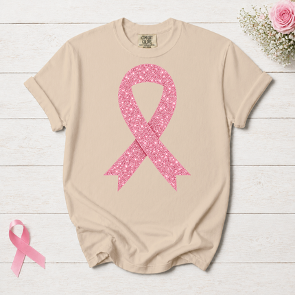 Comfort Colors Breast Cancer Awareness Glitter Pink Ribbon Support T-Shirt