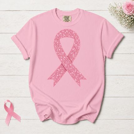 Comfort Colors Breast Cancer Awareness Glitter Pink Ribbon Support T-Shirt