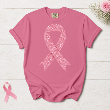 Comfort Colors Breast Cancer Awareness Glitter Pink Ribbon Support T-Shirt