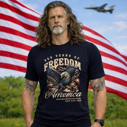 250 Years of Freedom Patriotic T-Shirt Semiquincentennial Eagle