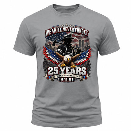 25th Anniversary Patriot Day 911 Firefighter Eagle Never Forget Memorial T-Shirt