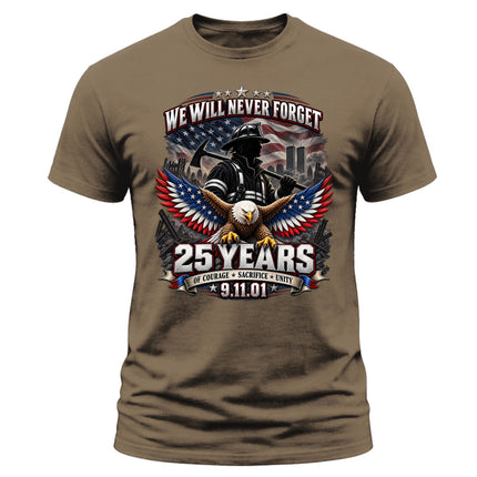 25th Anniversary Patriot Day 911 Firefighter Eagle Never Forget Memorial T-Shirt