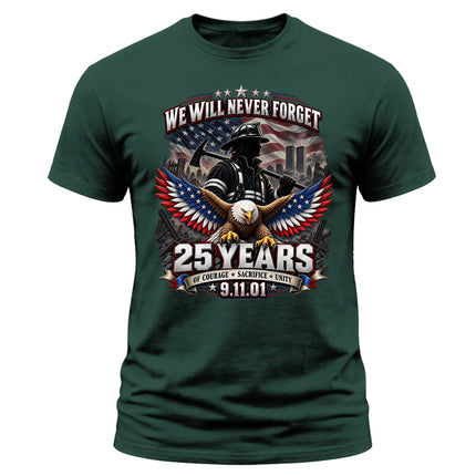 25th Anniversary Patriot Day 911 Firefighter Eagle Never Forget Memorial T-Shirt