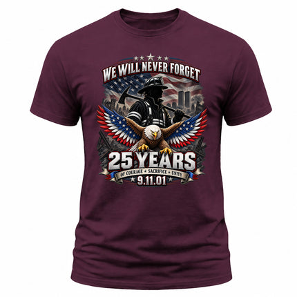 25th Anniversary Patriot Day 911 Firefighter Eagle Never Forget Memorial T-Shirt