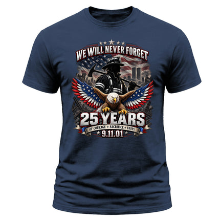 25th Anniversary Patriot Day 911 Firefighter Eagle Never Forget Memorial T-Shirt