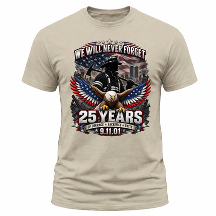25th Anniversary Patriot Day 911 Firefighter Eagle Never Forget Memorial T-Shirt