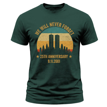 25th Anniversary Patriot Day 911 We Will Never Forget Twin Towers T-Shirt