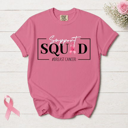 Comfort Colors Breast Cancer Awareness Support Squad Pink Ribbon T-Shirt