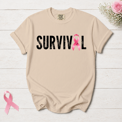Comfort Colors Breast Cancer Awareness Survival Pink Ribbon Minimalist T-Shirt