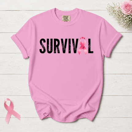 Comfort Colors Breast Cancer Awareness Survival Pink Ribbon Minimalist T-Shirt