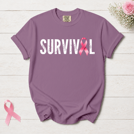 Comfort Colors Breast Cancer Awareness Survival Pink Ribbon Minimalist T-Shirt