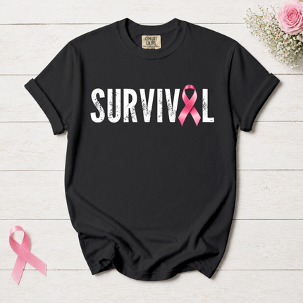 Comfort Colors Breast Cancer Awareness Survival Pink Ribbon Minimalist T-Shirt