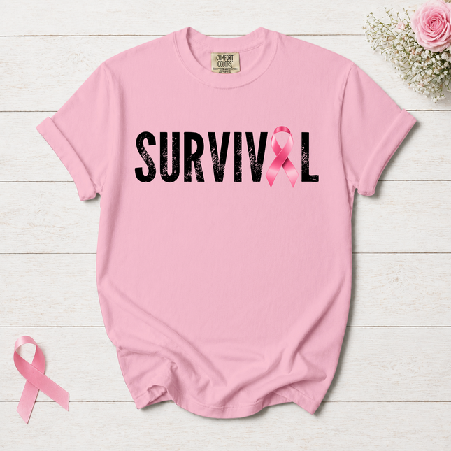 Comfort Colors Breast Cancer Awareness Survival Pink Ribbon Minimalist T-Shirt