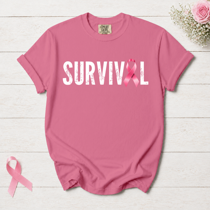 Comfort Colors Breast Cancer Awareness Survival Pink Ribbon Minimalist T-Shirt