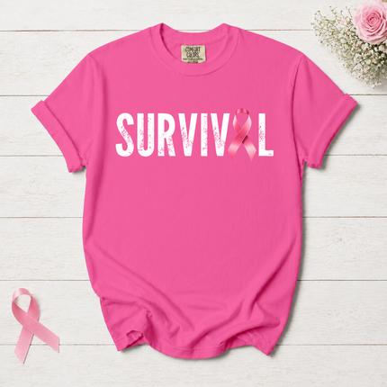 Comfort Colors Breast Cancer Awareness Survival Pink Ribbon Minimalist T-Shirt