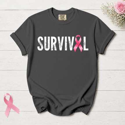 Comfort Colors Breast Cancer Awareness Survival Pink Ribbon Minimalist T-Shirt