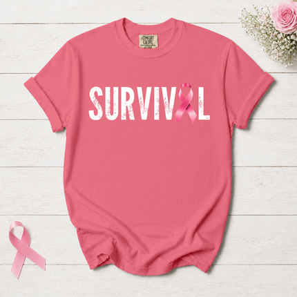 Comfort Colors Breast Cancer Awareness Survival Pink Ribbon Minimalist T-Shirt