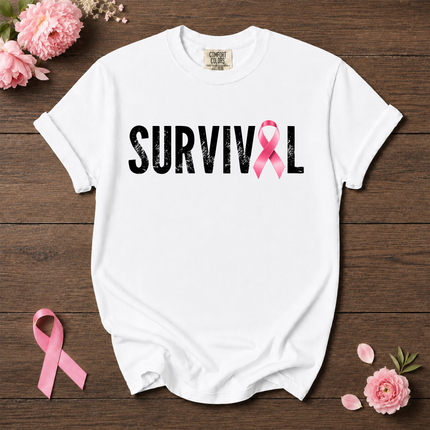 Comfort Colors Breast Cancer Awareness Survival Pink Ribbon Minimalist T-Shirt