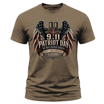 25th Anniversary Patriot Day 911 Christian Cross Never Forget Memorial T-Shirt