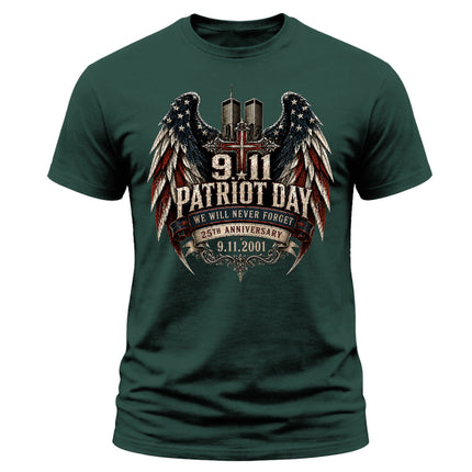 25th Anniversary Patriot Day 911 Christian Cross Never Forget Memorial T-Shirt