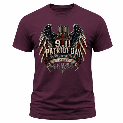 25th Anniversary Patriot Day 911 Christian Cross Never Forget Memorial T-Shirt
