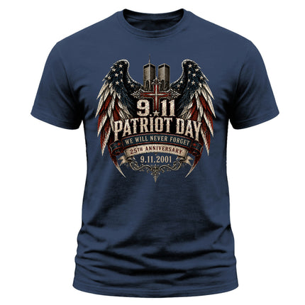 25th Anniversary Patriot Day 911 Christian Cross Never Forget Memorial T-Shirt