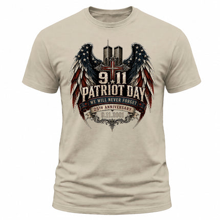 25th Anniversary Patriot Day 911 Christian Cross Never Forget Memorial T-Shirt