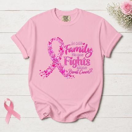 Comfort Colors Breast Cancer Awareness Family No One Fights Alone Pink Ribbon T-Shirt