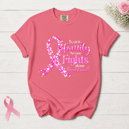 Comfort Colors Breast Cancer Awareness Family No One Fights Alone Pink Ribbon T-Shirt