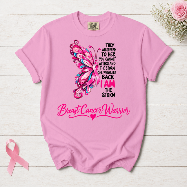 Comfort Colors Breast Cancer Awareness Warrior Butterfly I Am The Storm T-Shirt