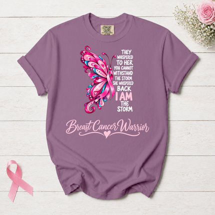 Comfort Colors Breast Cancer Awareness Warrior Butterfly I Am The Storm T-Shirt
