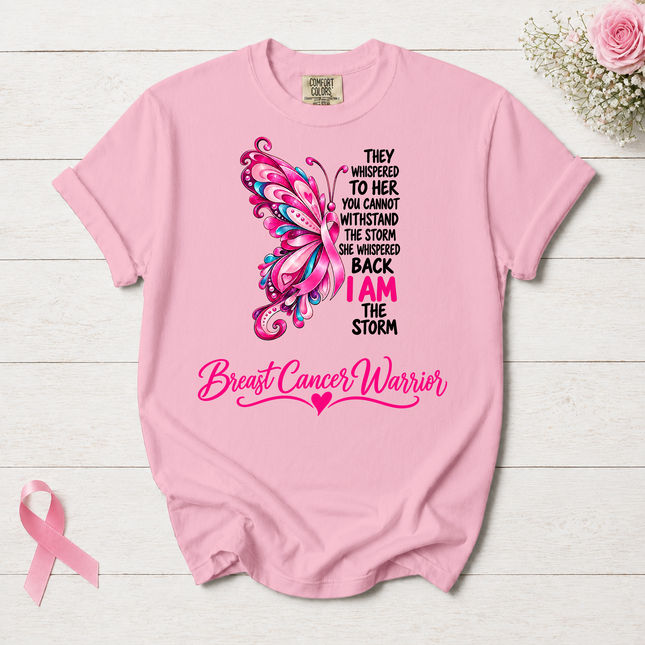 Comfort Colors Breast Cancer Awareness Warrior Butterfly I Am The Storm T-Shirt