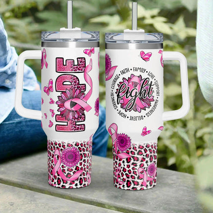 Hope Breast Cancer Awareness 40oz Tumbler With Handle Lid and Straw - Charming Present