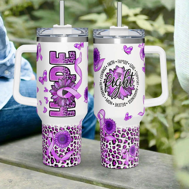 Hope Alzheimers Cancer Awareness 40oz Tumbler With Handle Lid and Straw - Charming Present