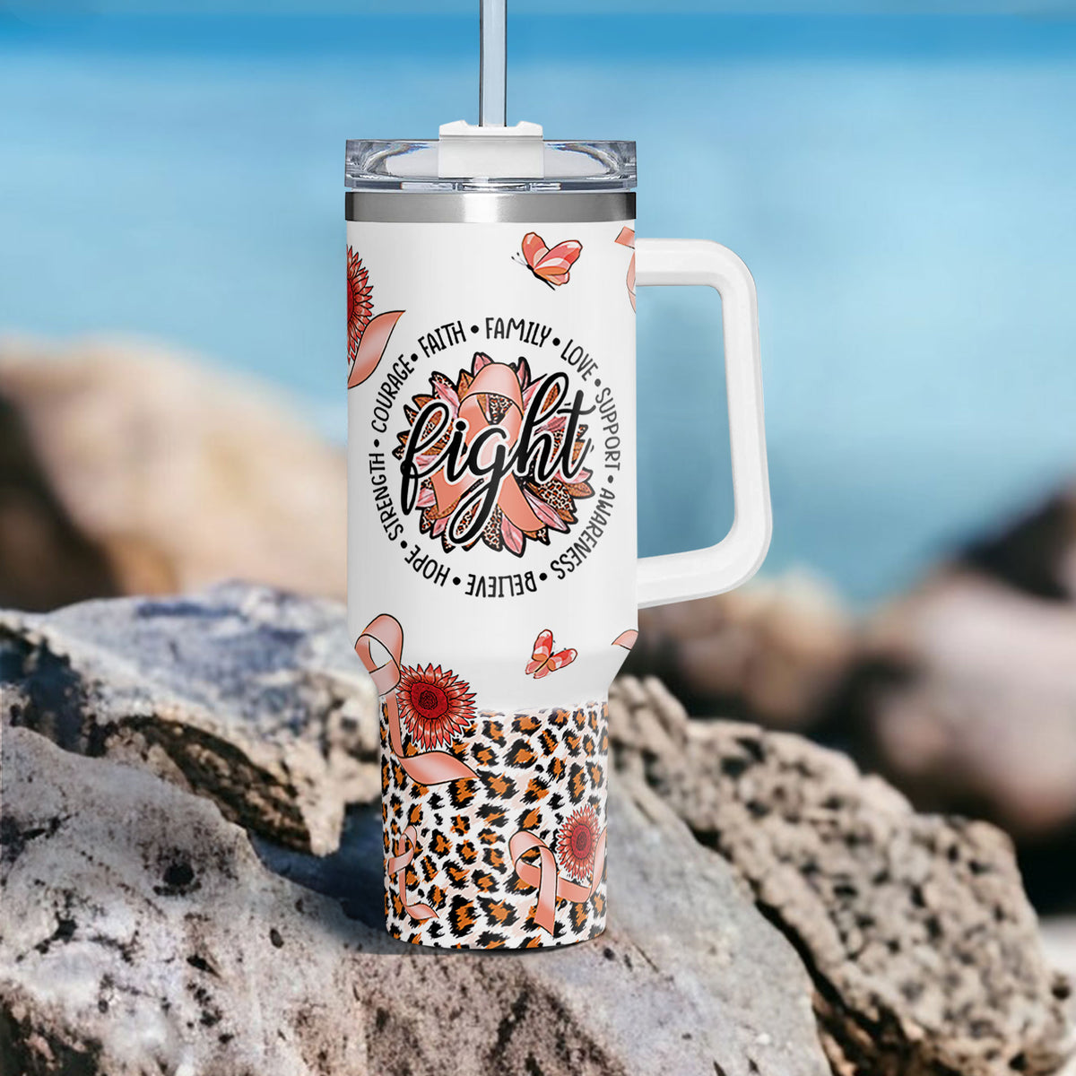 Hope Uterine Cancer Awareness 40oz Tumbler With Handle Lid and Straw