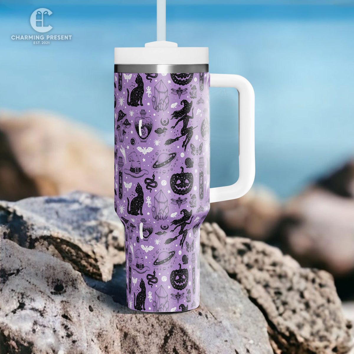 Halloween Quencher Pumpkin Tumbler 40oz With Handle And Straw - Halloween Gift