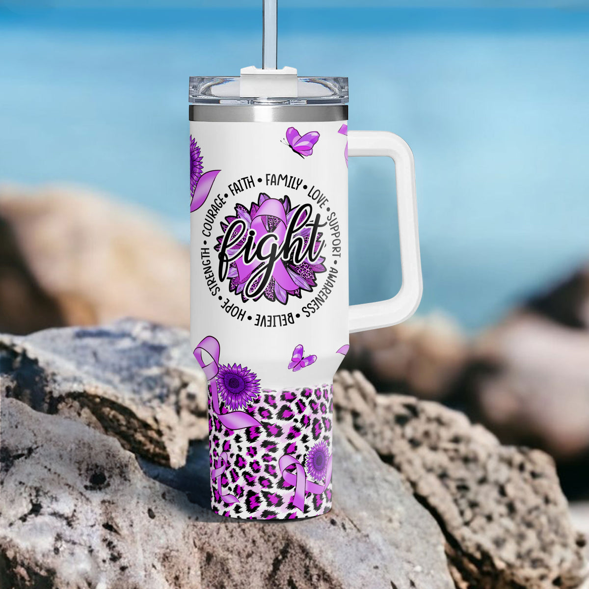 Hope Alzheimers Cancer Awareness 40oz Tumbler With Handle Lid and Straw
