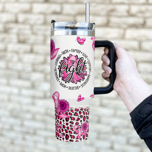 Hope Breast Cancer Awareness 40oz Tumbler With Handle Lid and Straw