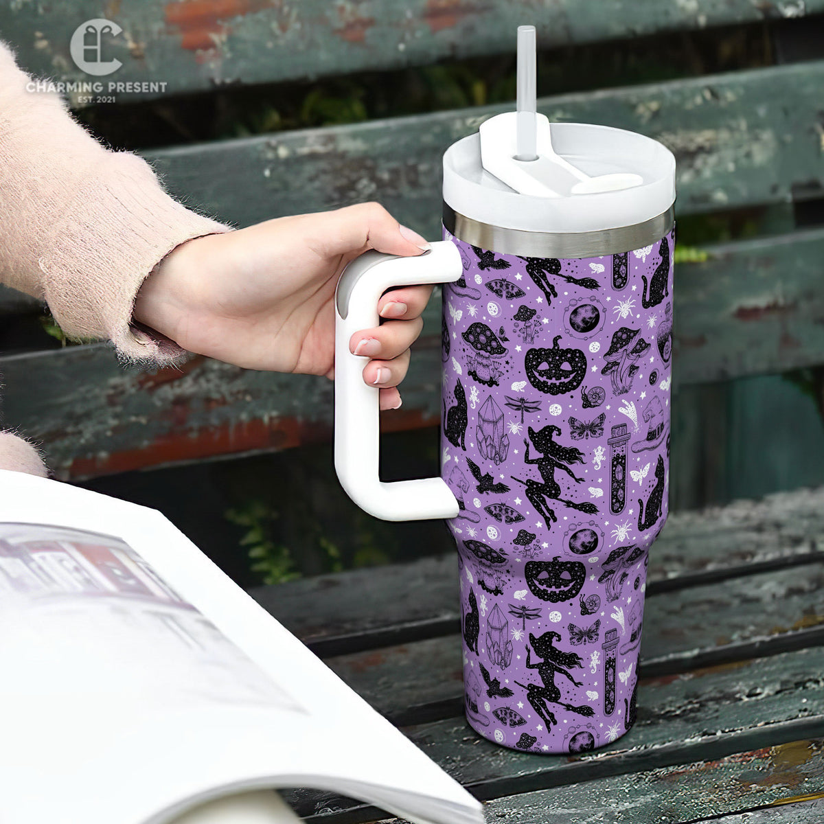 Halloween Quencher Pumpkin Tumbler 40oz With Handle And Straw - Halloween Gift