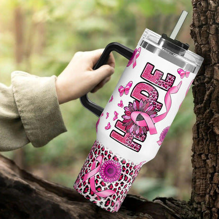 Hope Breast Cancer Awareness 40oz Tumbler With Handle Lid and Straw - Charming Present