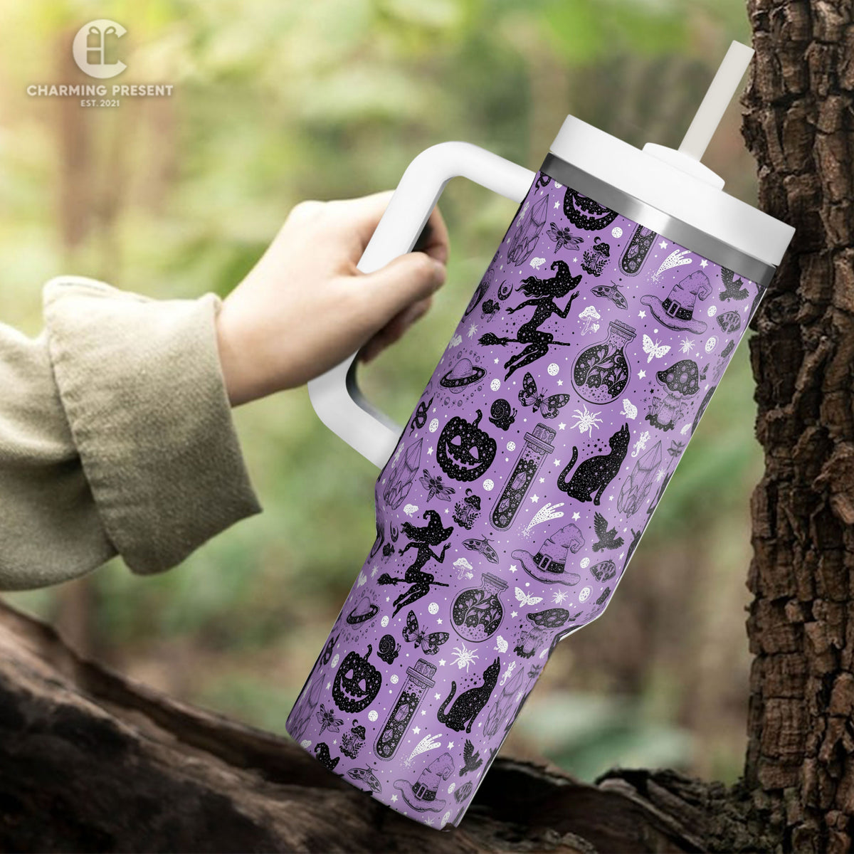 Halloween Quencher Pumpkin Tumbler 40oz With Handle And Straw - Halloween Gift