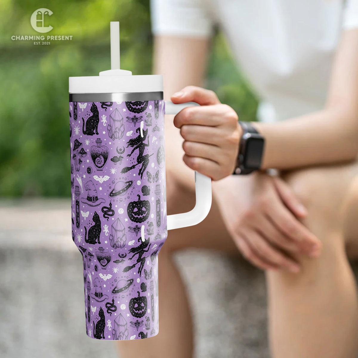 Halloween Quencher Pumpkin Tumbler 40oz With Handle And Straw - Halloween Gift