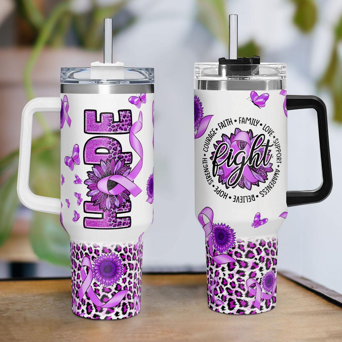 Hope Alzheimers Cancer Awareness 40oz Tumbler With Handle Lid and Straw