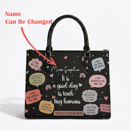 Personalized Teacher Leather Handbag Black Affirmations