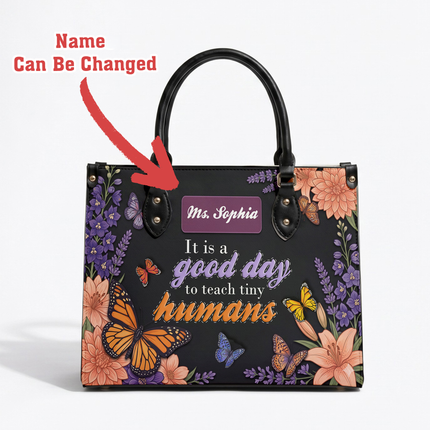 Personalized Teacher Leather Handbag Butterfly Tiny Humans