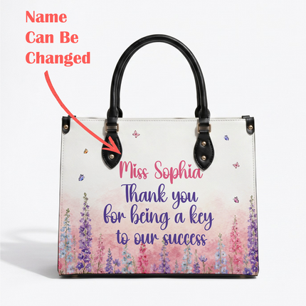 Personalized Teacher Leather Handbag Watercolor Floral Thank You