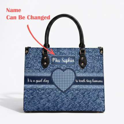 Personalized Teacher Leather Handbag Denim Patchwork Cross