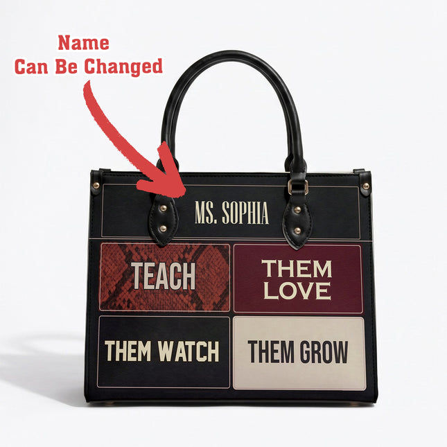 Personalized Teacher Leather Handbag Color Block Teach Love