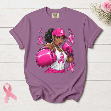Comfort Colors Breast Cancer Awareness Fighter Pink Ribbon Boxing T-Shirt